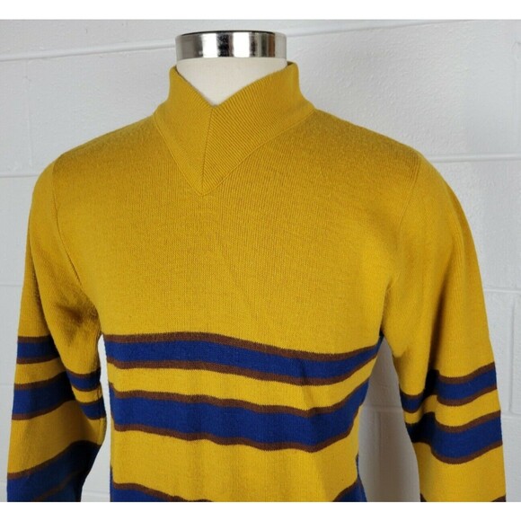 Vintage 60s Jantzen NLF Expandables V-Neck Sweater Gold Blue Brown‎ Rams? M - Picture 2 of 8